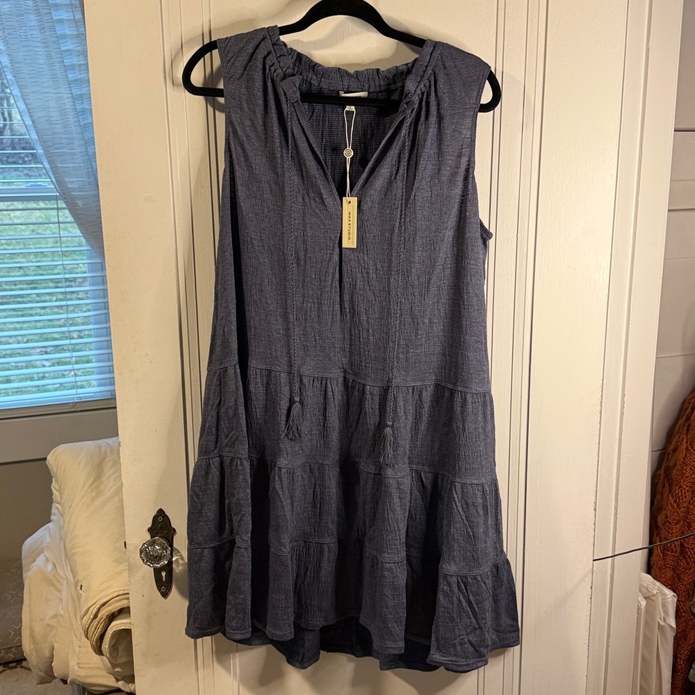 NWT Denim Colored Ruffle Dress